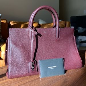 YSL SAINT LAURENT Grained Calfskin Cabas Rive tote